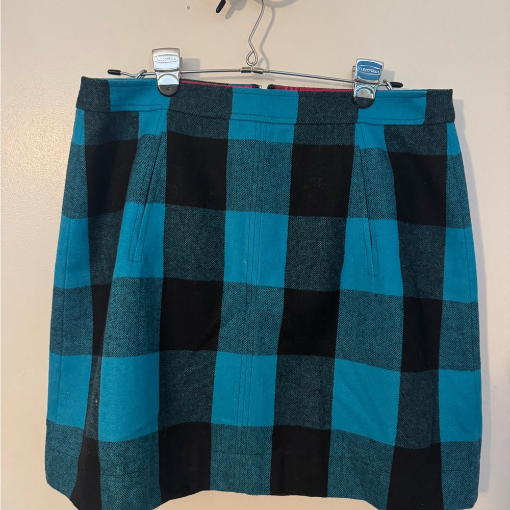 Banana Republic Teal and Black Checkered Mini Skirt